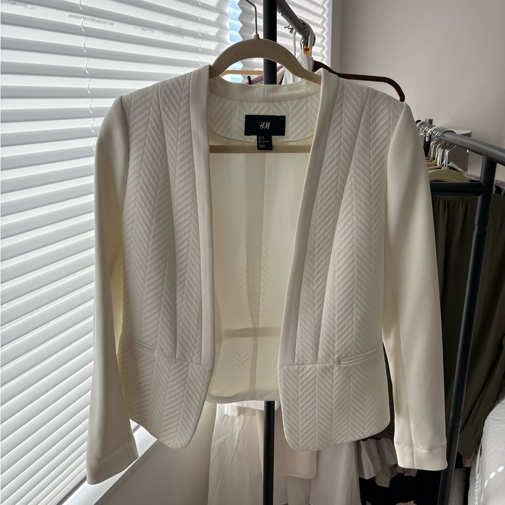 H&M White Blazer Modern Tailored Suit Jacket